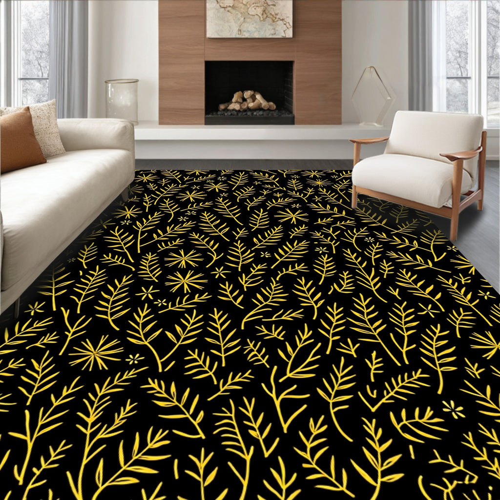 Golden Branches and Stars on Black Rug