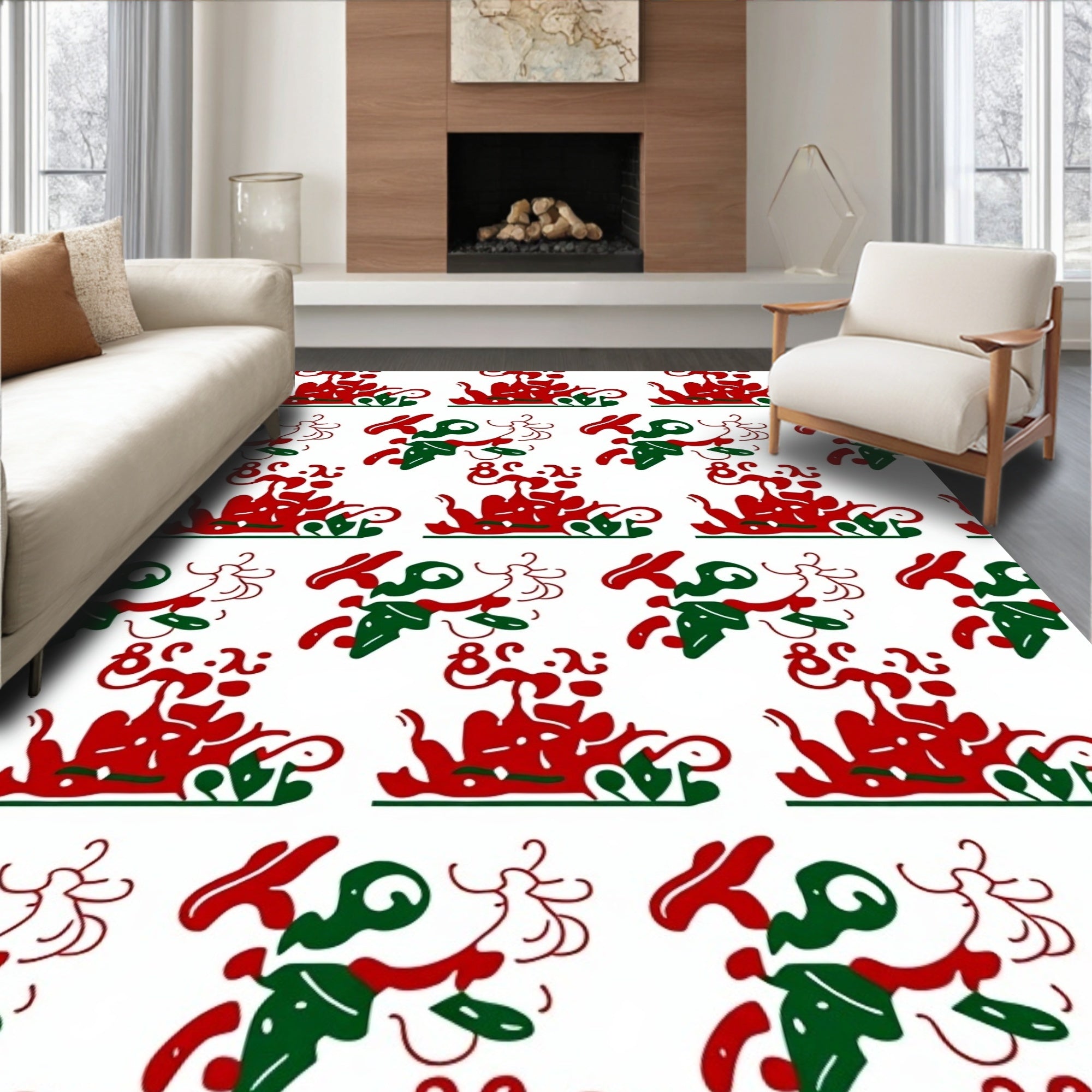 Crimson Green Abstract Swirl Medallion Rug