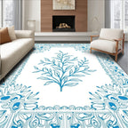 Leafy Branch Blue Decorative Border Design Rug