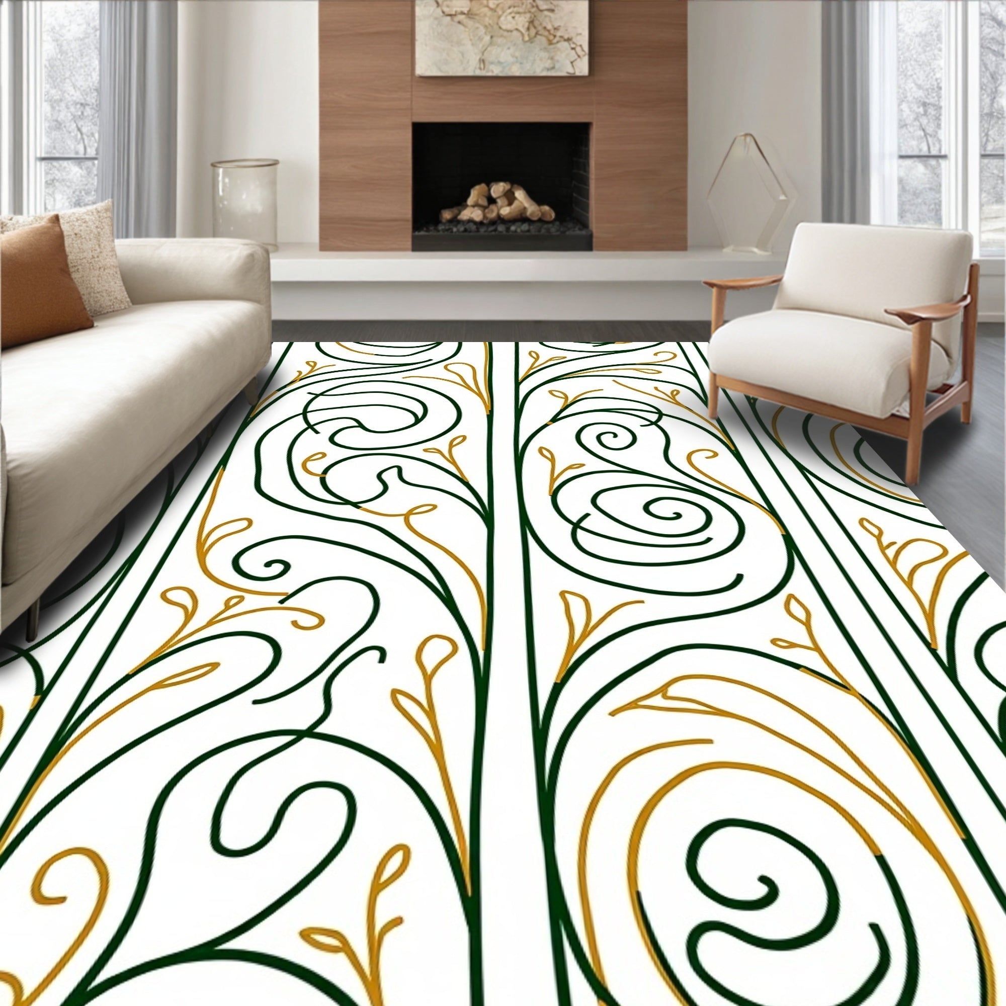 Art Nouveau Green Gold Abstract Vines Rug