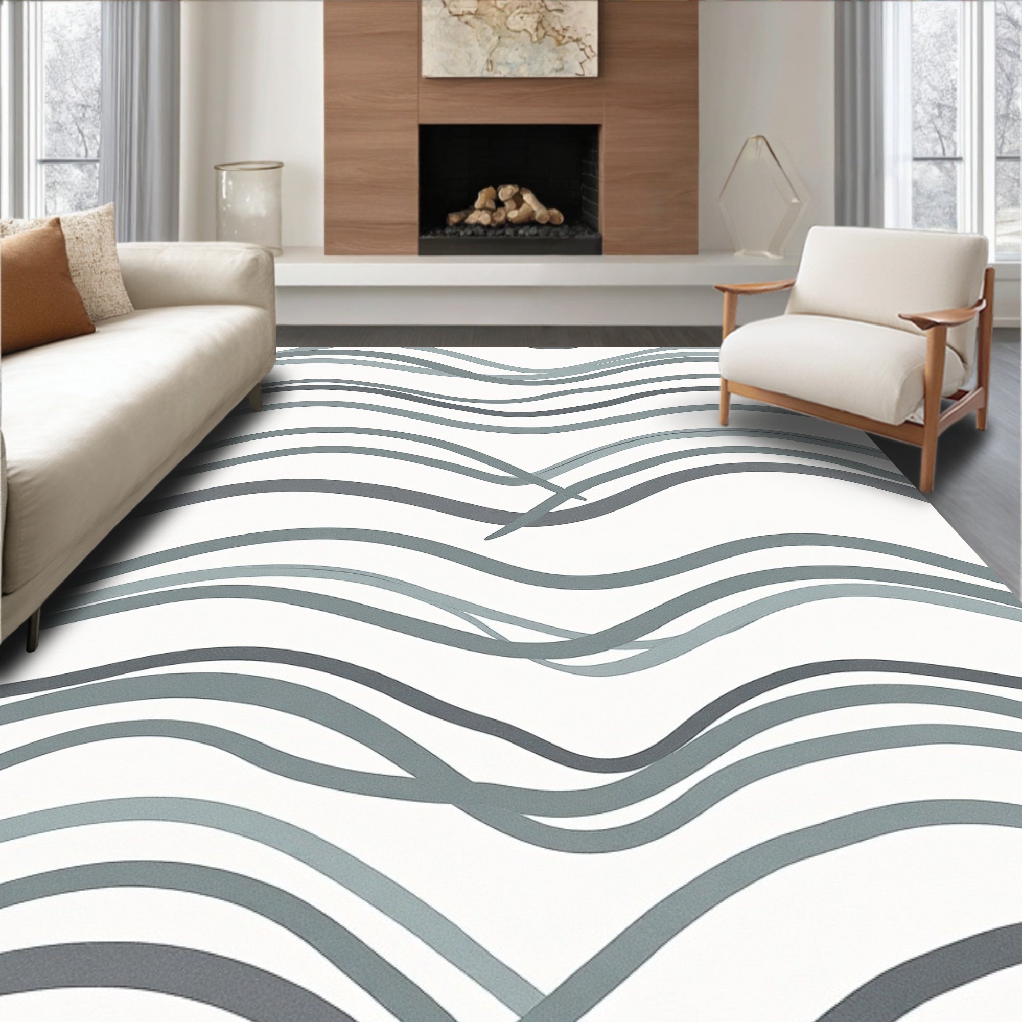 Wavy Serene Blue Lines Runner Rug