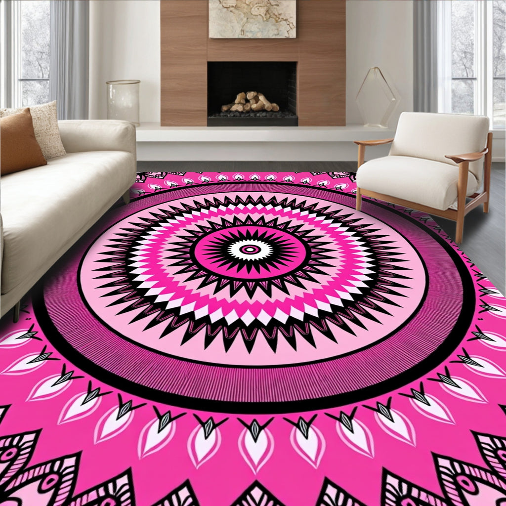 Vibrant Pink Mandala Pattern Rug