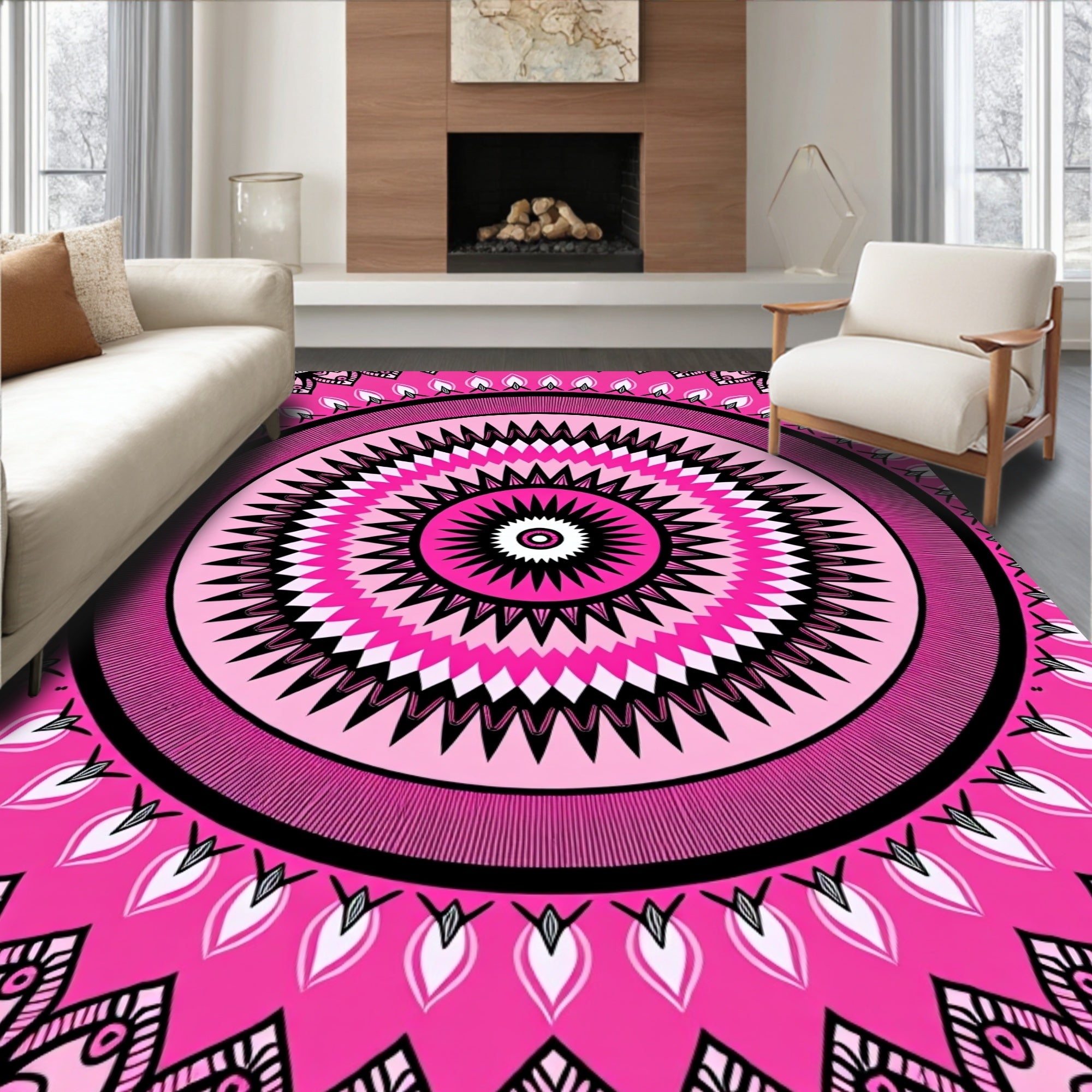 Vibrant Pink Mandala Pattern Rug