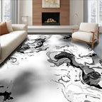 Abstract Black White Swirl Pattern Rug