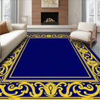 Ornate Floral Blue and Gold Border Rug