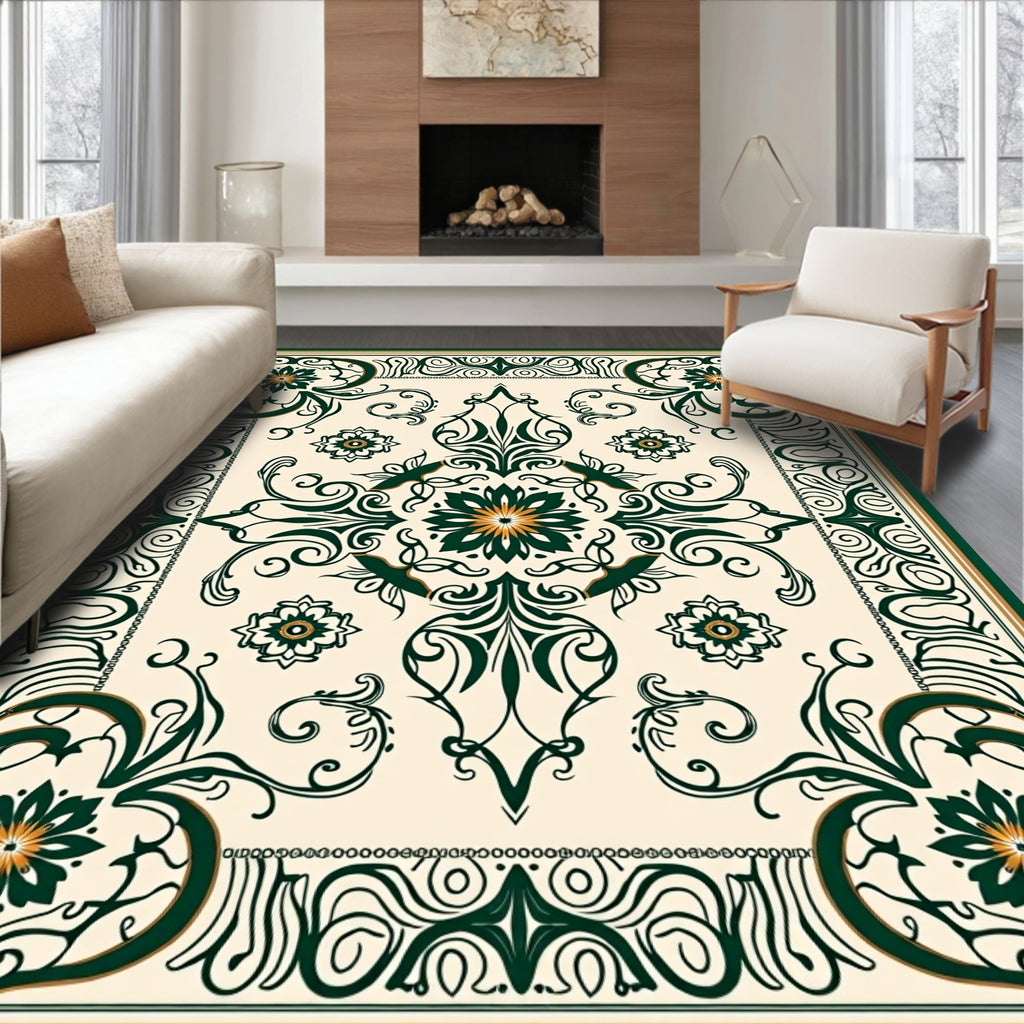 Intricate Floral Scrollwork Pattern Design Rug