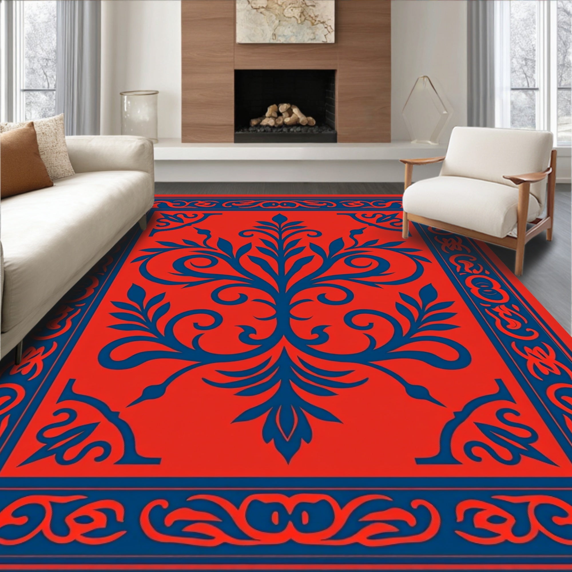 Vibrant Floral Scrollwork Carpet Design Rug