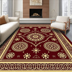 Crimson Gold Medallion Starburst Border Rug