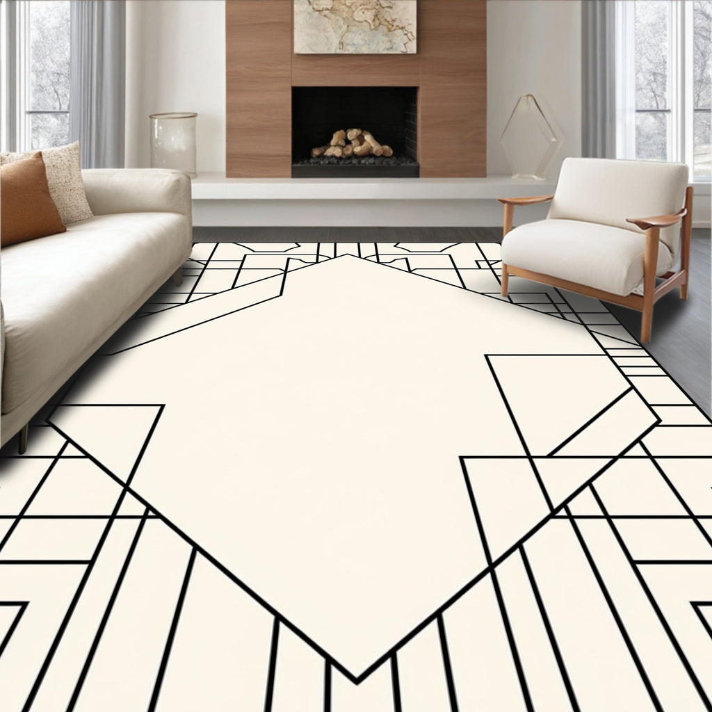 Art Deco Diamond Geometric Black Outline Rug