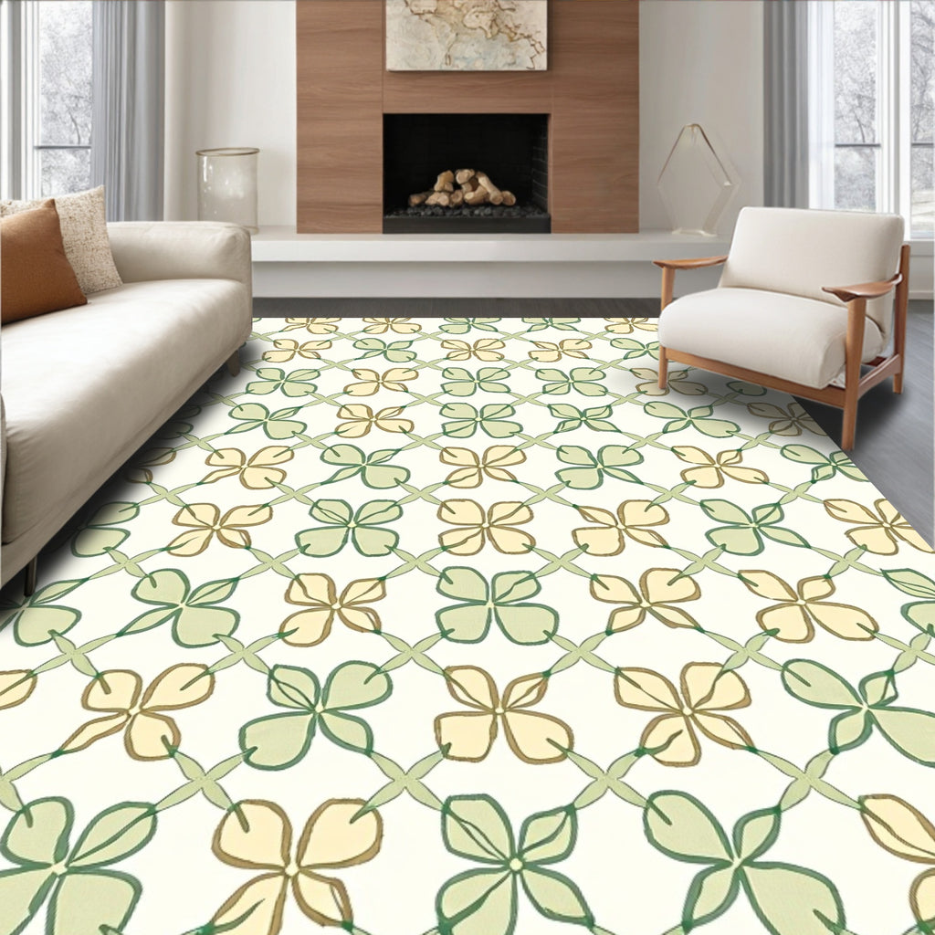 Pale Green Floral Lattice Pattern Rug