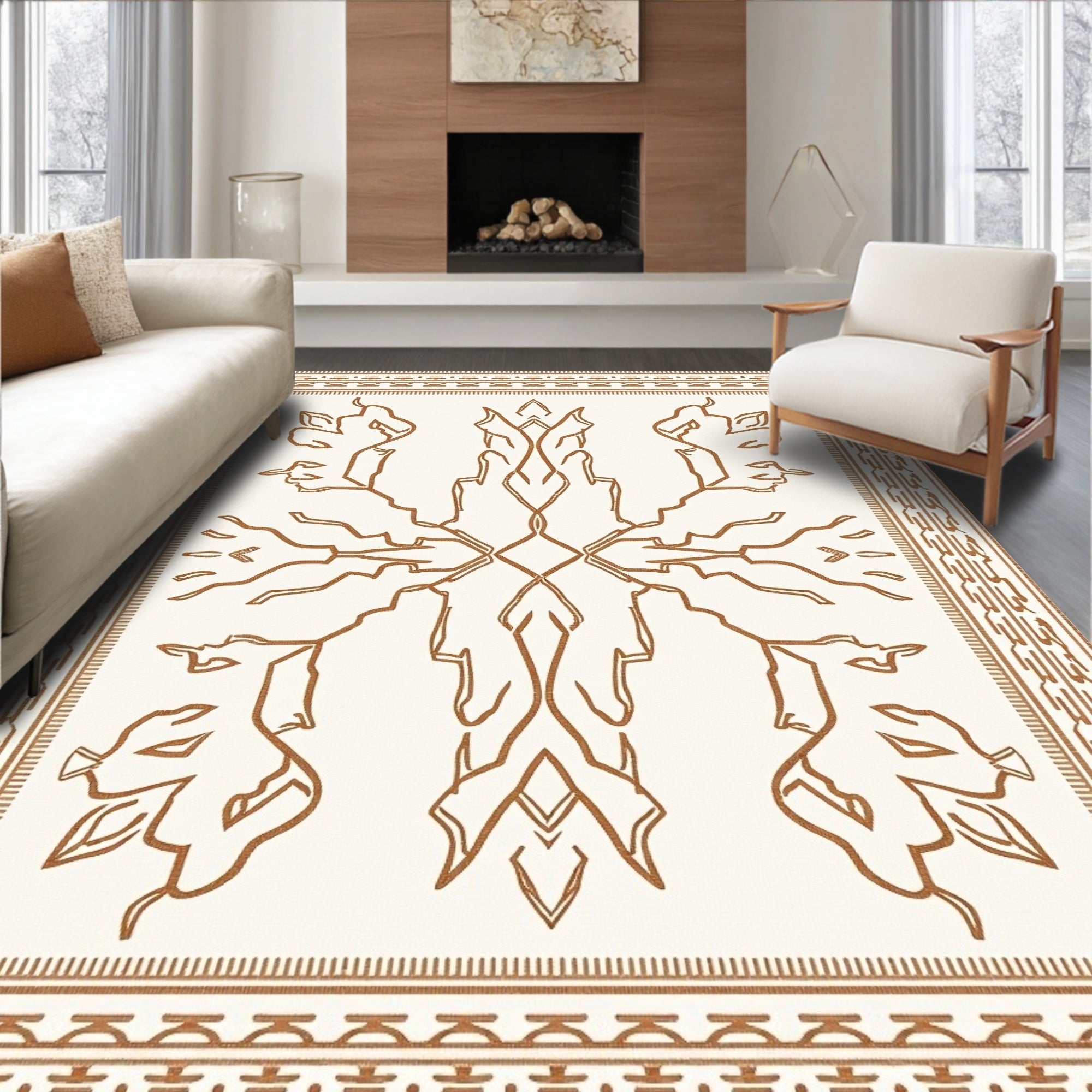 Elegant Abstract Leaf Motifs Rug