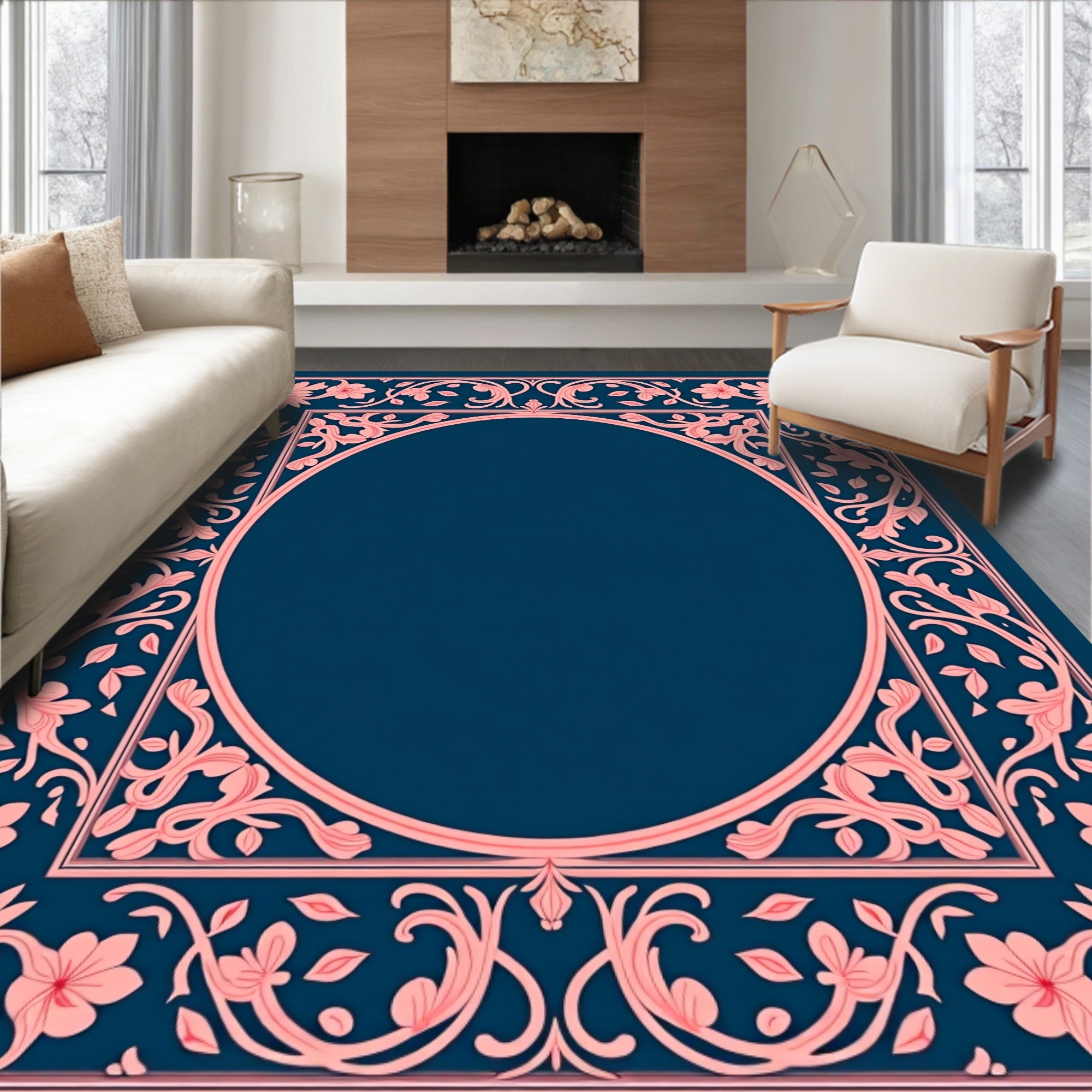 Elegant Floral Swirl Frame Design Rug