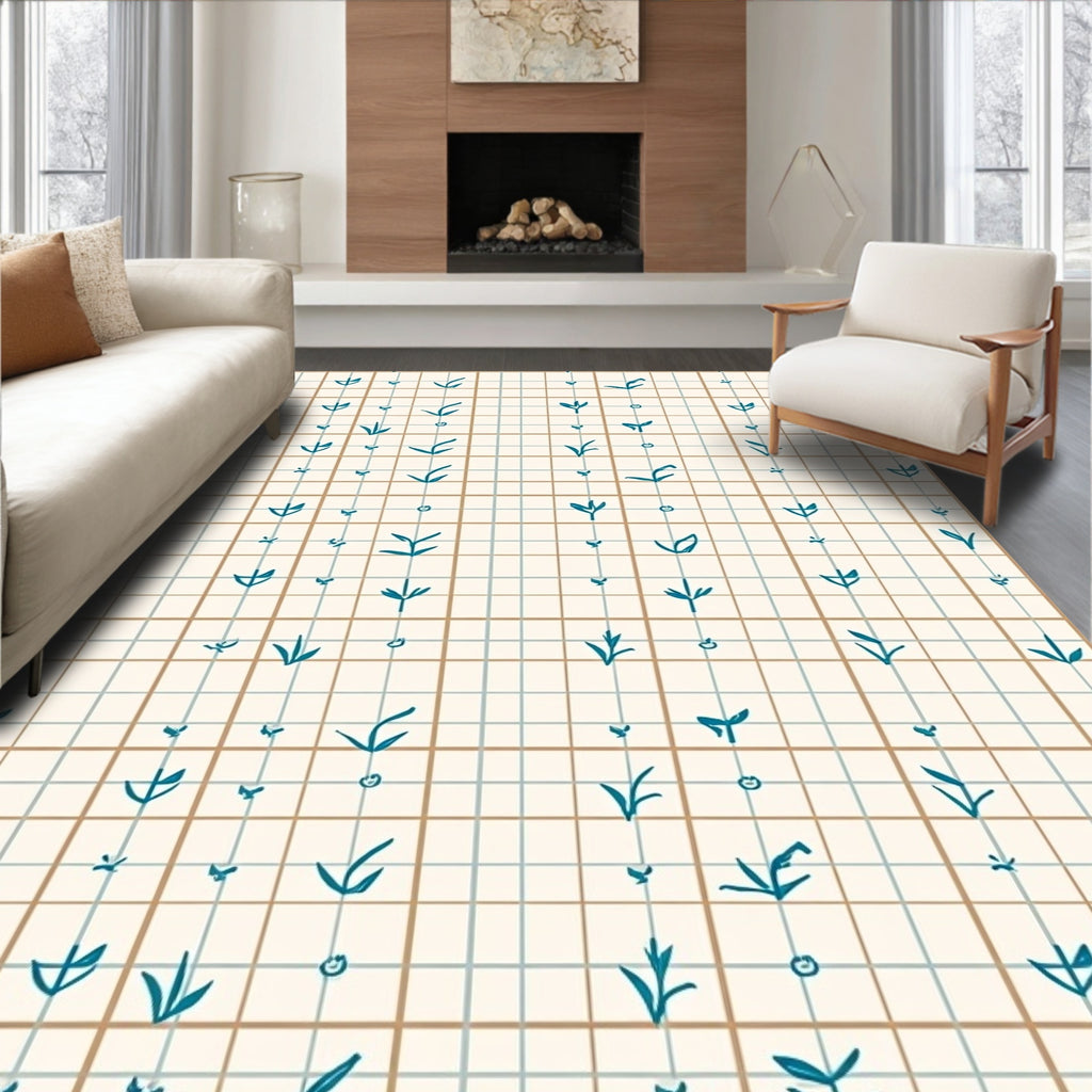 Minimalist Leaf Grid Pattern Rug