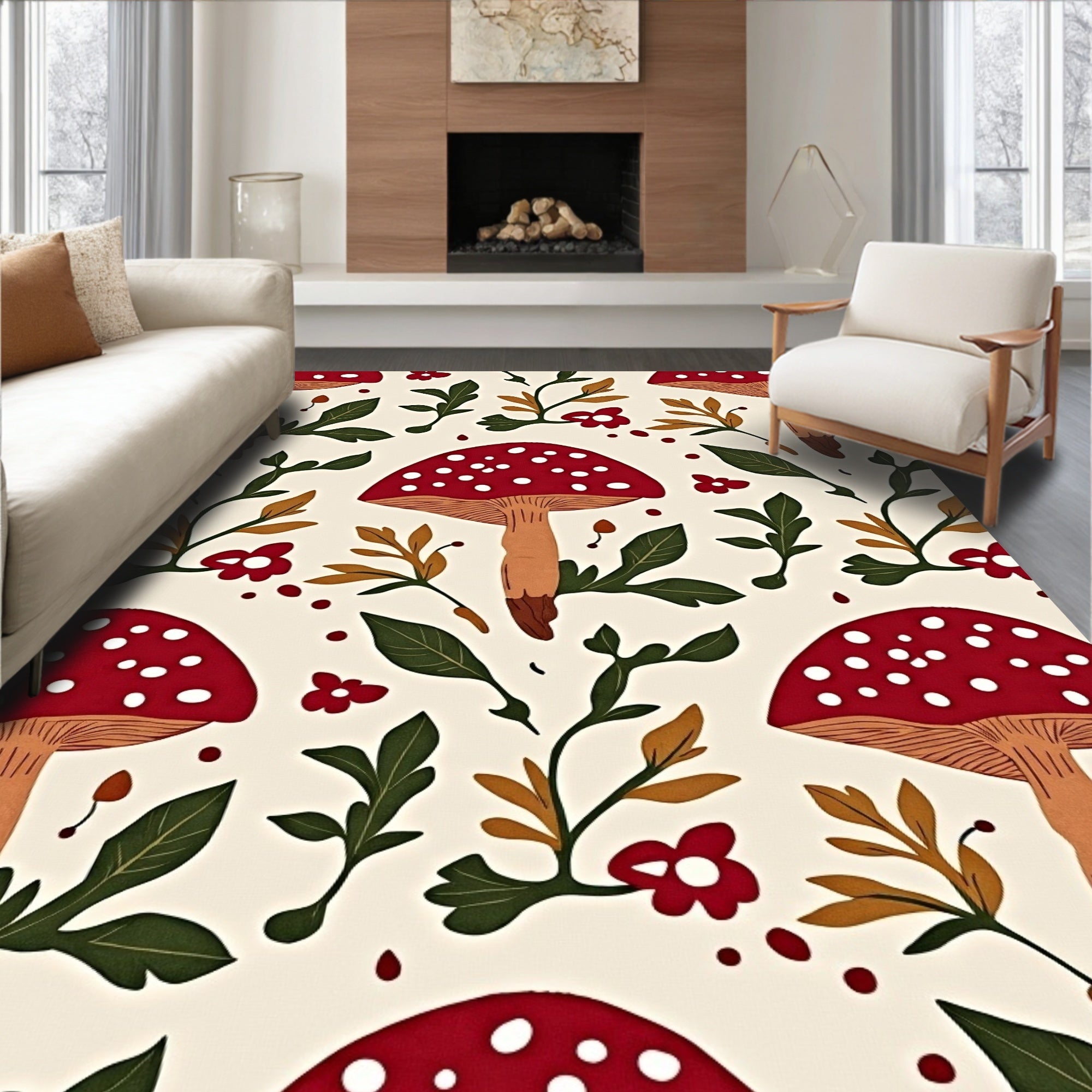 Whimsical Mushroom Floral Pattern Rug