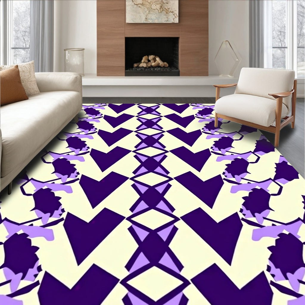 Geometric Abstract Purple Cream Pattern Rug