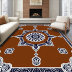 Intricate Starburst Brown Blue Ornament Dye Design Rug