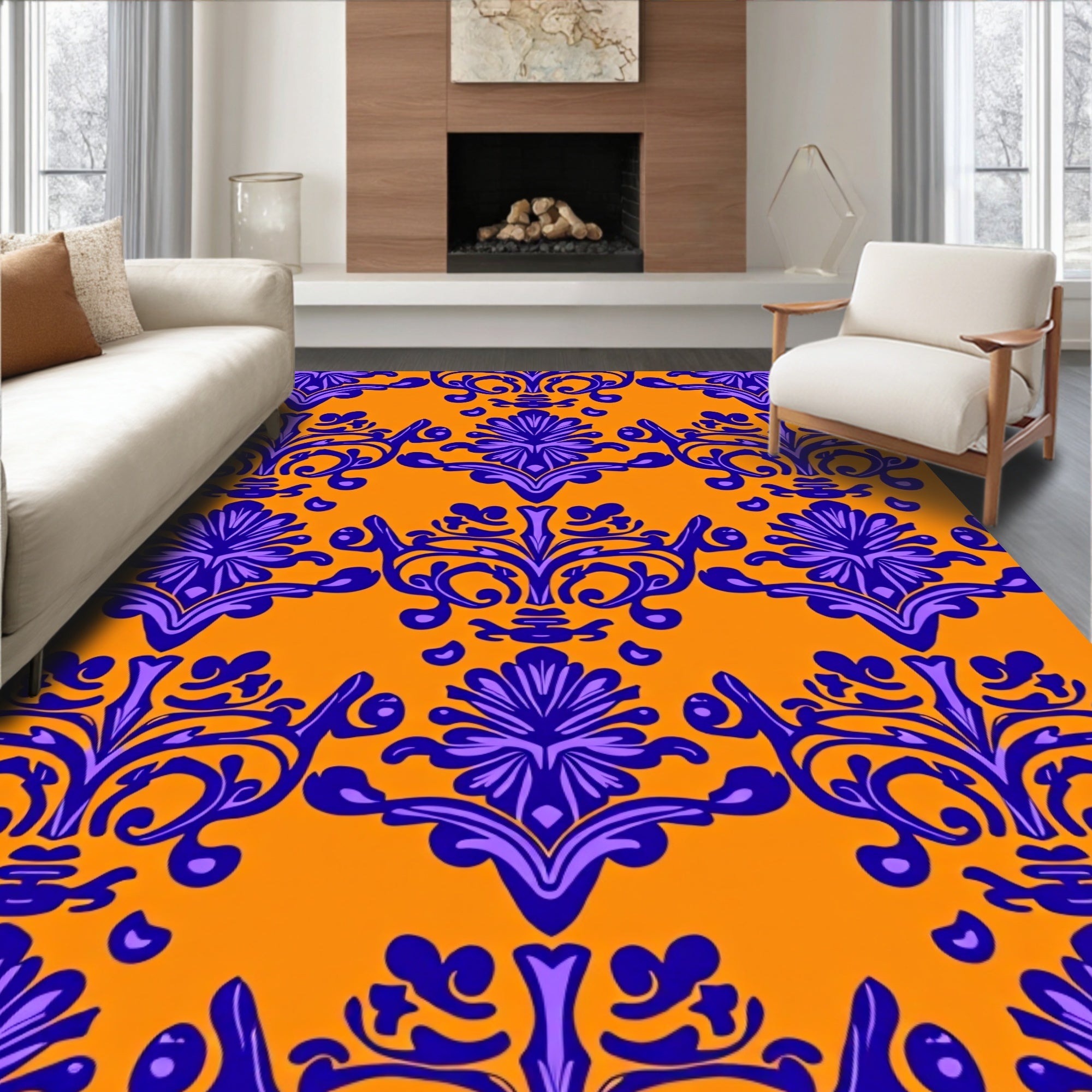 Bold Floral Damask Pattern Rug