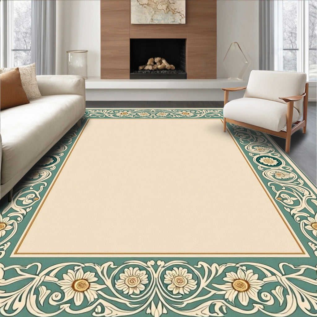 Ornate Floral Border Pattern Rug