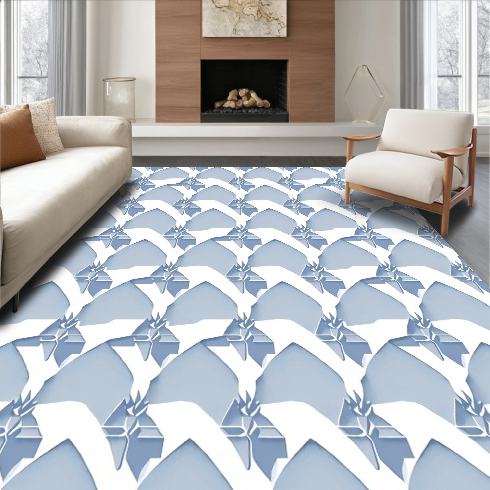 Pale Blue Geometric Arch Pattern Rug