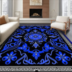 Royal Blue Floral Bordered Pattern Rug