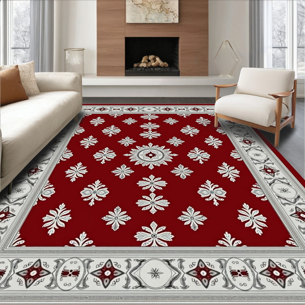 Elegant Red Floral Medallion Rug
