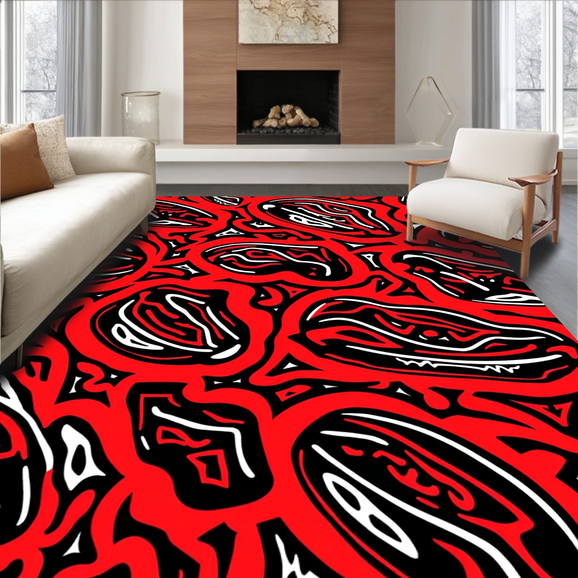 Bold Red Abstract Graphic Design Rug