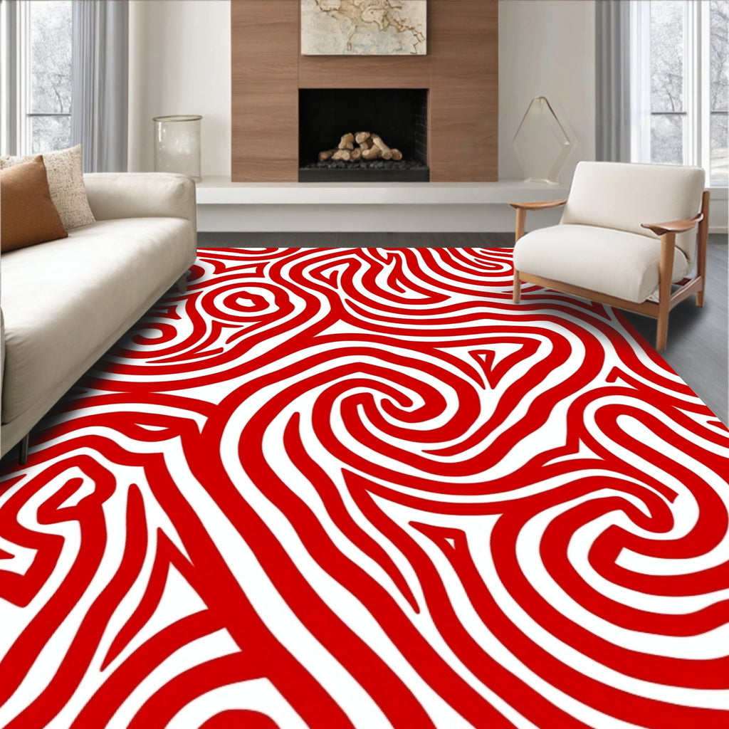 Vibrant Red Wavy Lines Rug