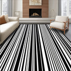 Bold Black White Striped Design Rug