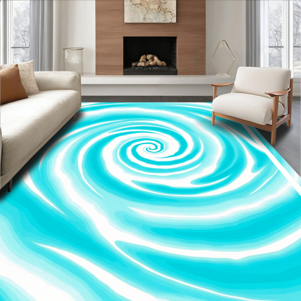 Cool Swirling Cyan Pattern Rug