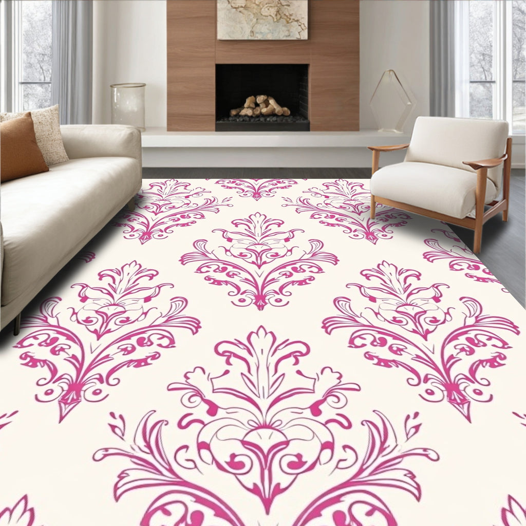 Elegant Pink Floral Damask Pattern Rug
