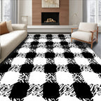 Black White Checkered Textured Pattern Rug