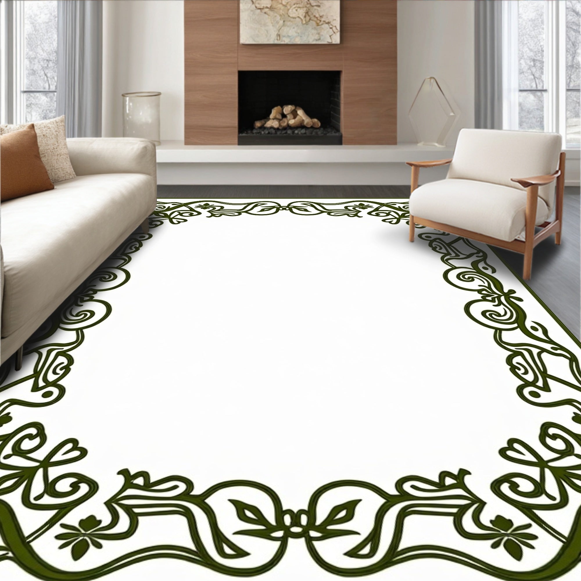 Art Nouveau Floral Scroll Vine Border Rug