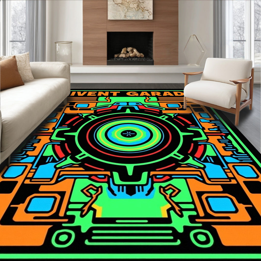 Circuit Board Neon Pattern Rug