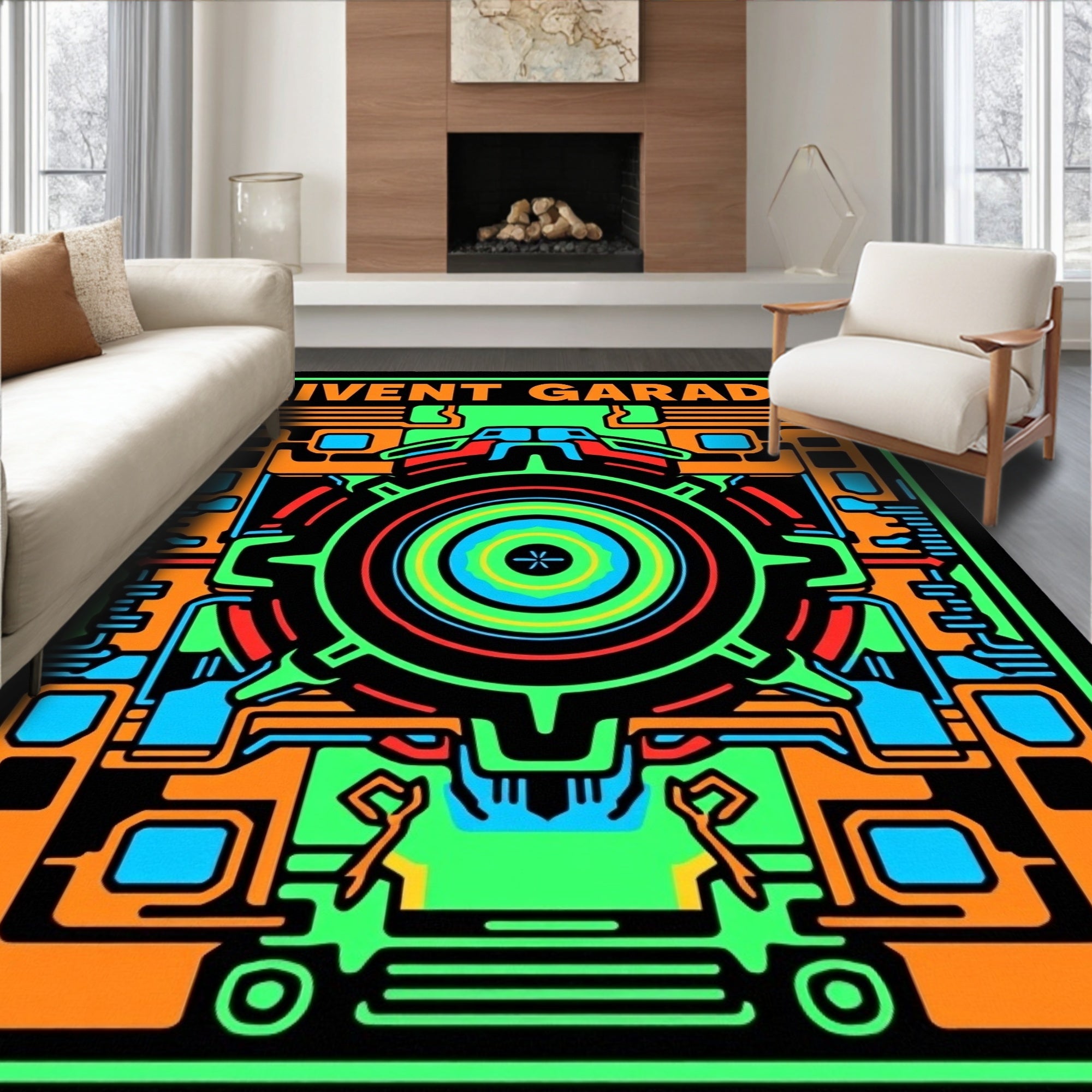 Circuit Board Neon Pattern Rug