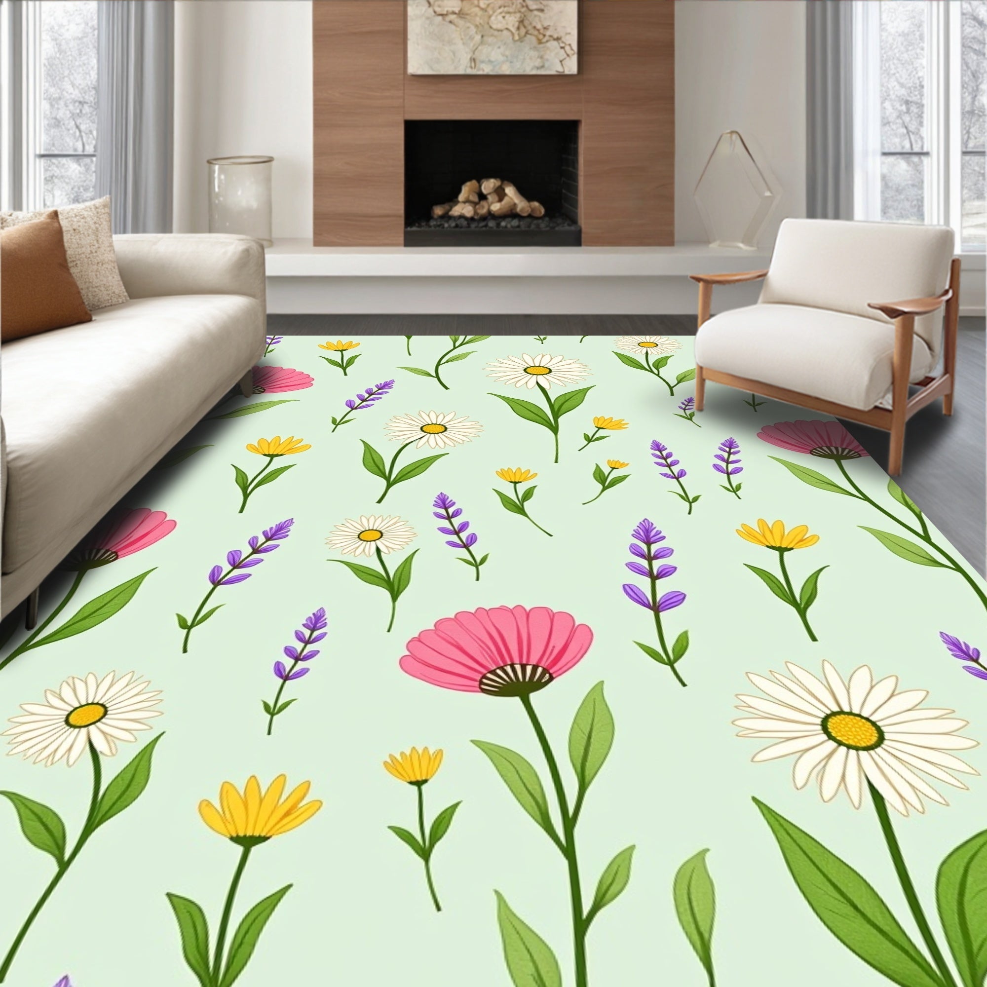 Whimsical Floral Garden Pattern Design Rug