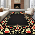 Black Floral Red Swirls Rug