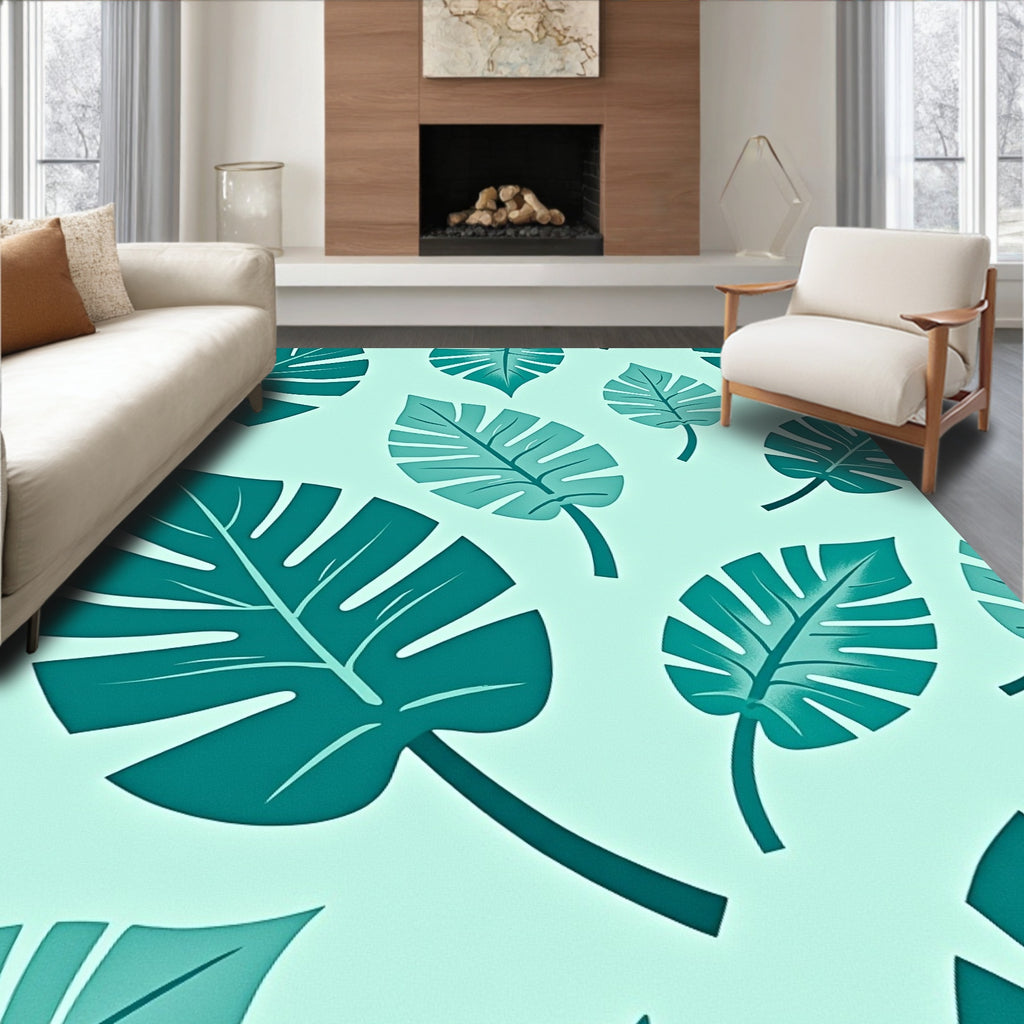 Monstera Leaf Pattern Green Rug