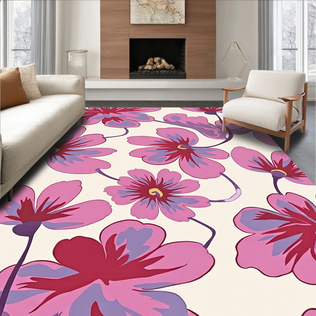 Vibrant Floral Pattern With Purple Accents Rug