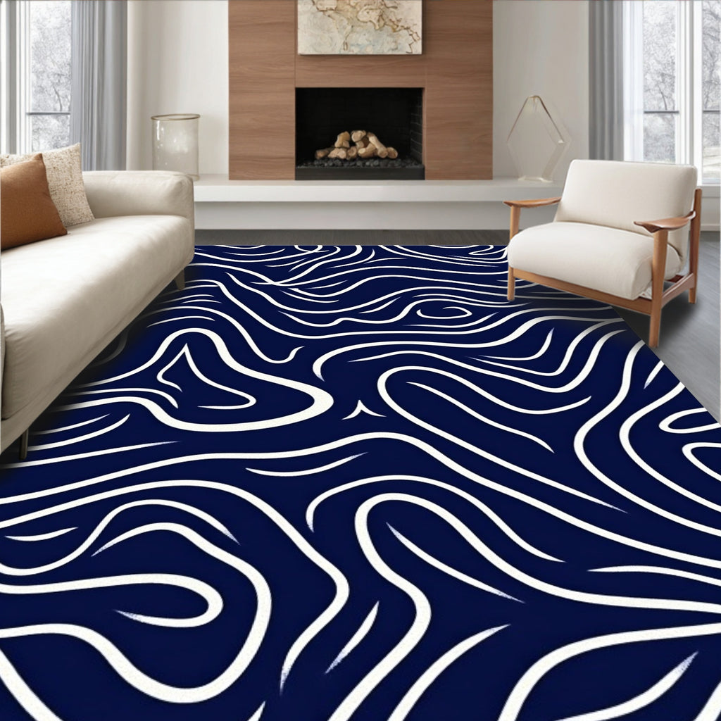 Fluid White Line Abstract Design Rug