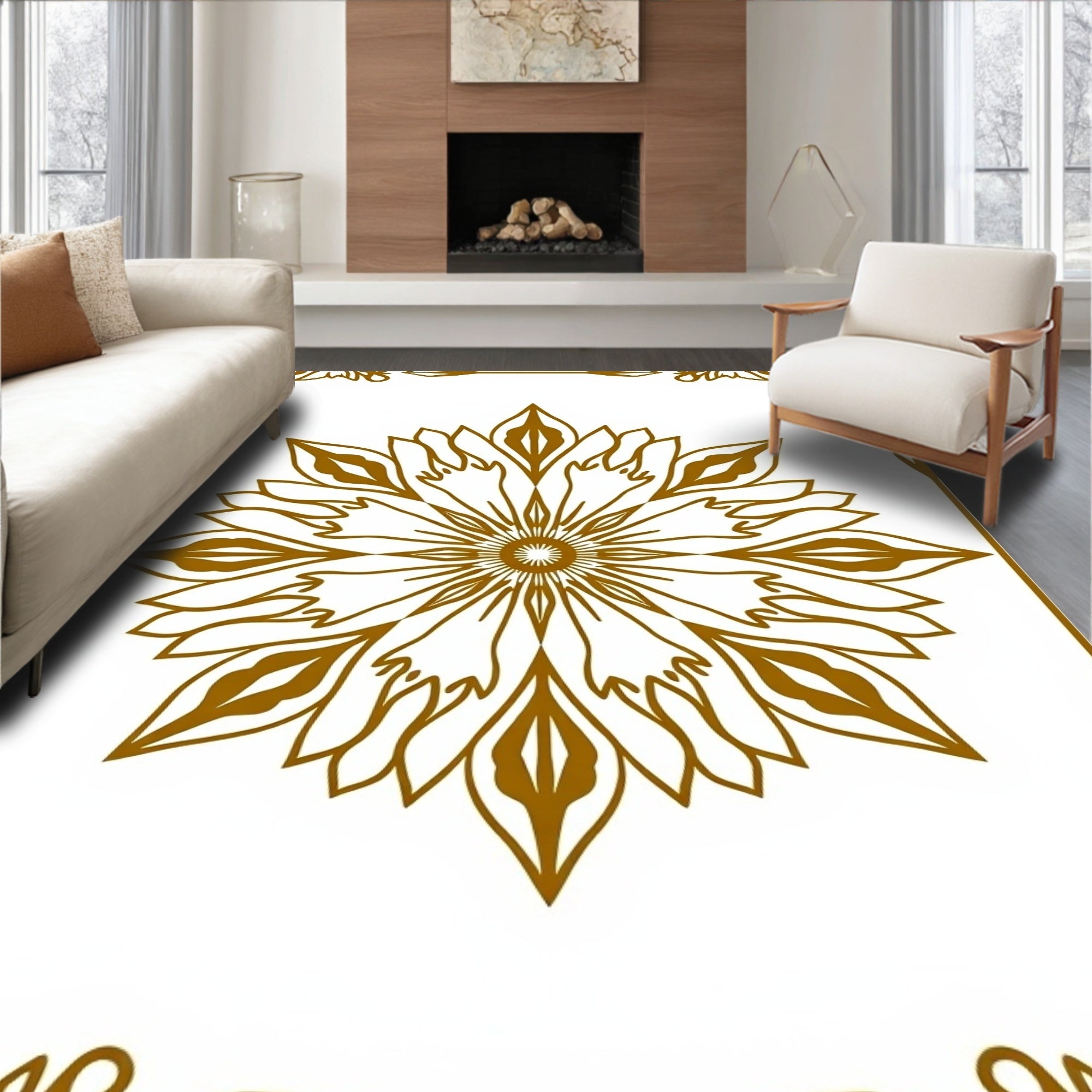 Elegant Floral Sunburst Motif Rug