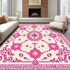 Intricate Floral and Geometric Pink Rug