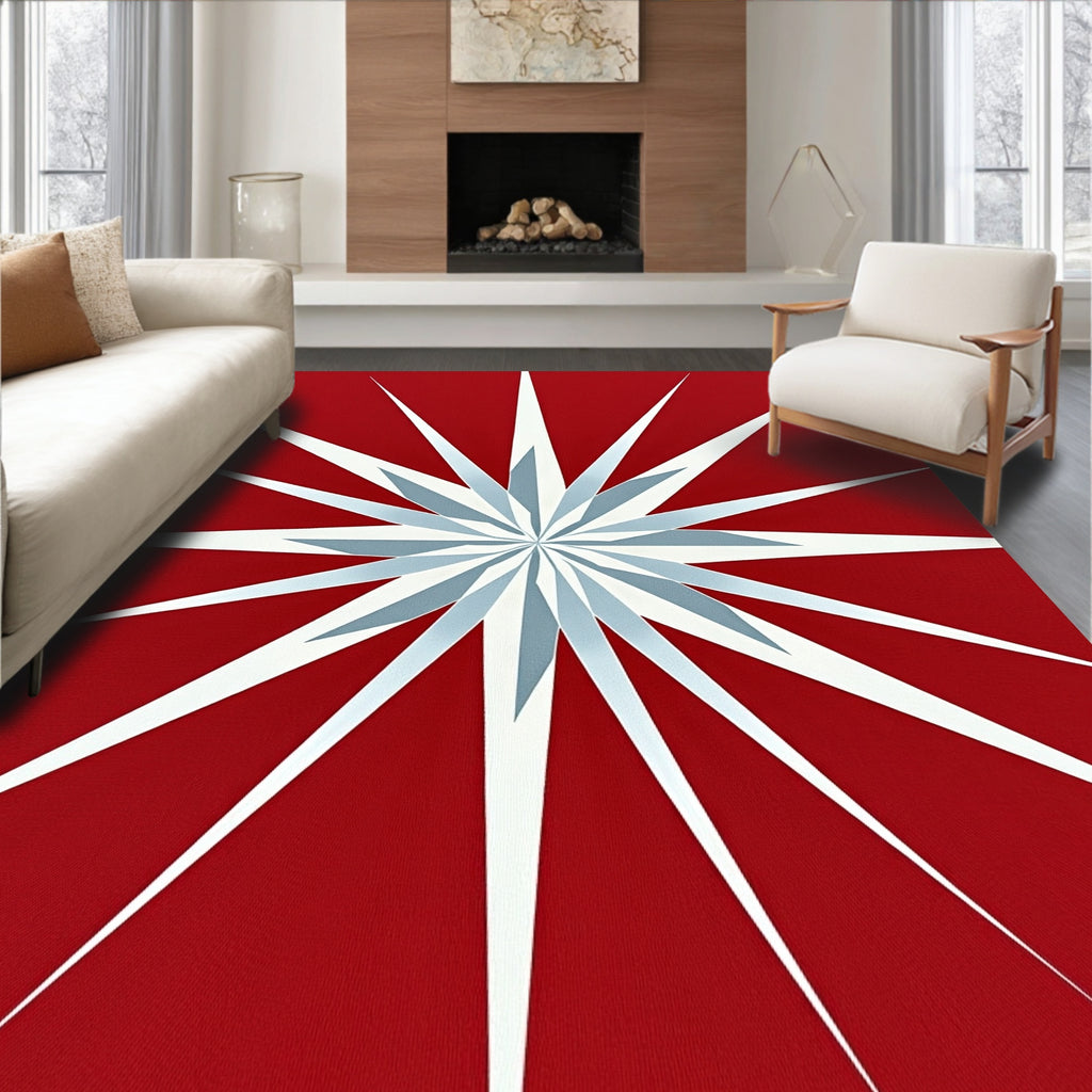 Red Starburst Geometric Contemporary Rug