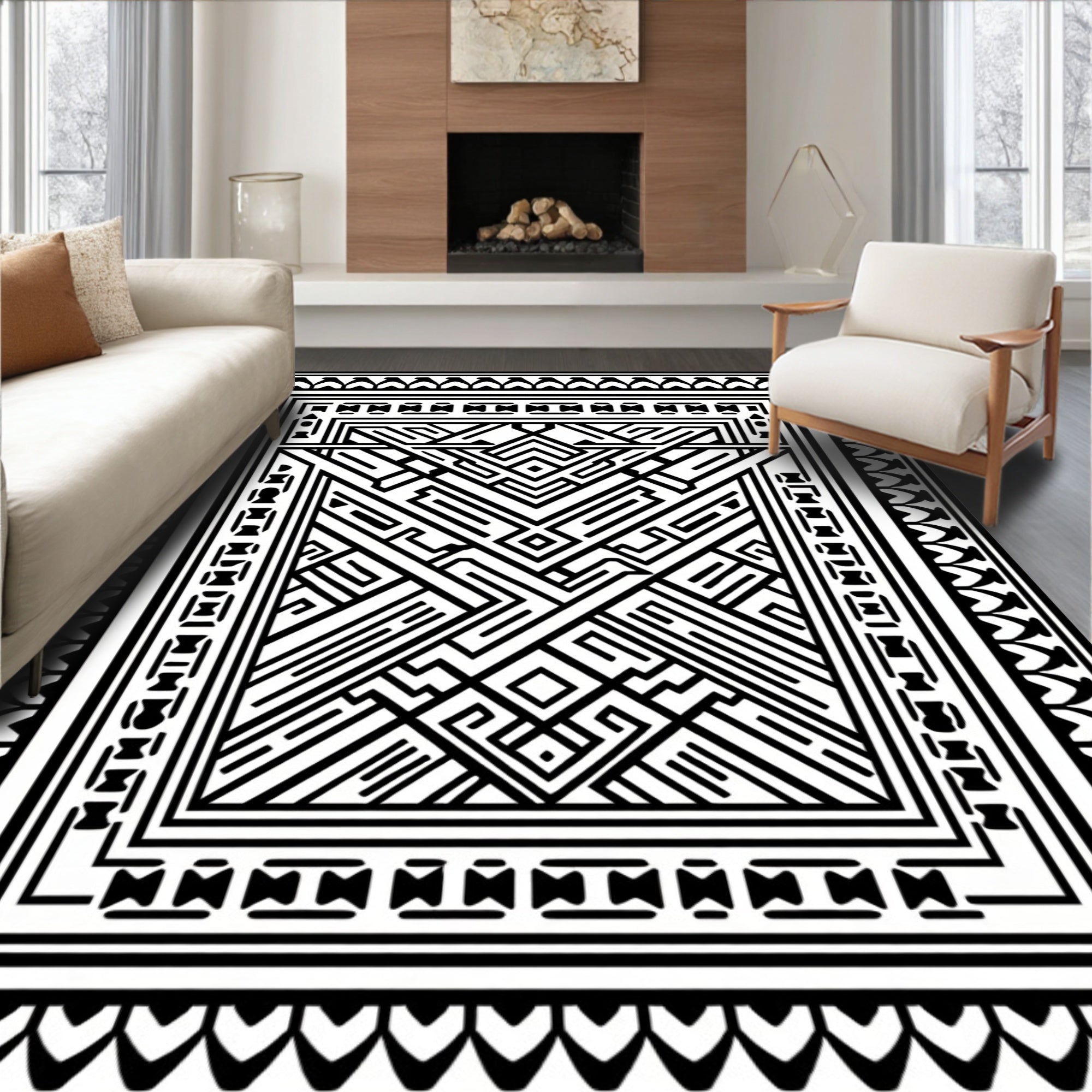 Bold Geometric Maze Motif Rug