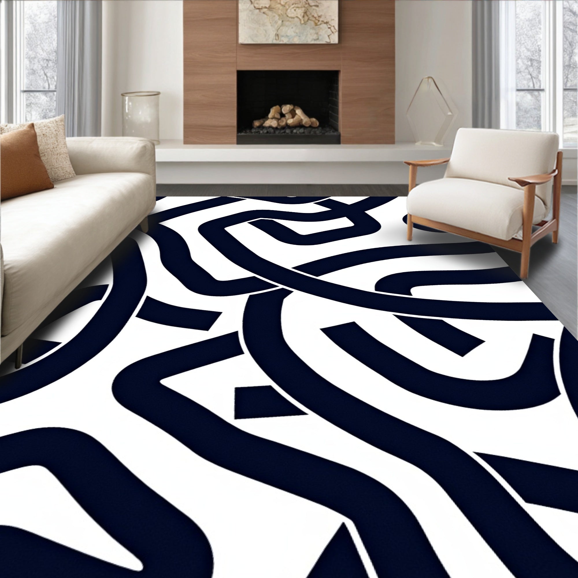 Bold Abstract Intertwined Lines Design Rug