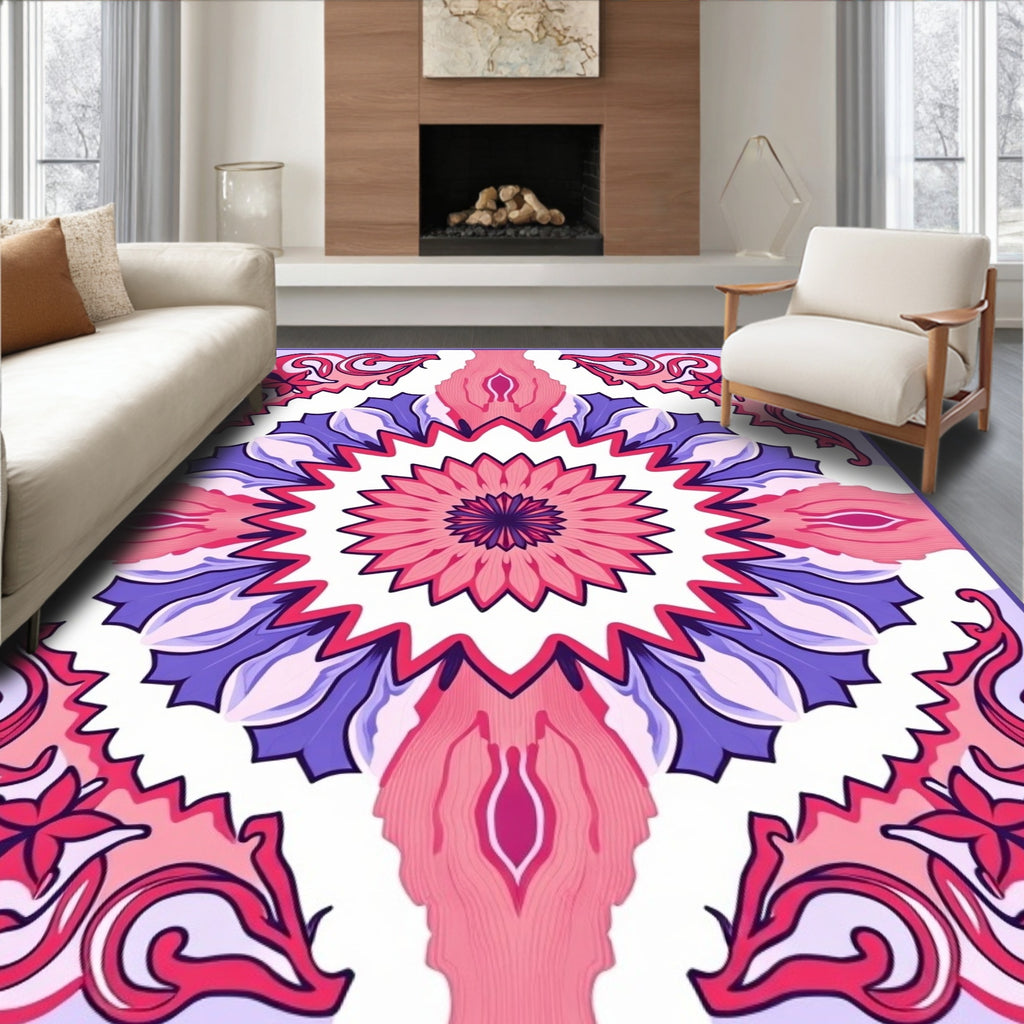 Vibrant Pink Purple Floral Mandala Design Rug