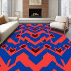 Striking Geometric Red Blue Pattern Rug