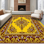 Yellow Burgundy Ornate Mandala Rug